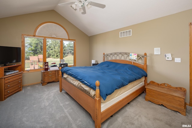 4934 Foxborough Ct, Bettendorf, IA 52722 - carpeted bedroom featuring vaulted ceiling and a ceiling fan