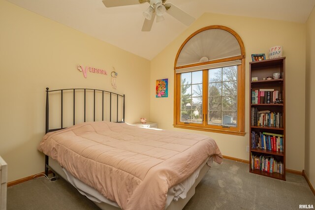 4934 Foxborough Ct, Bettendorf, IA 52722 - carpeted bedroom with lofted ceiling and ceiling fan