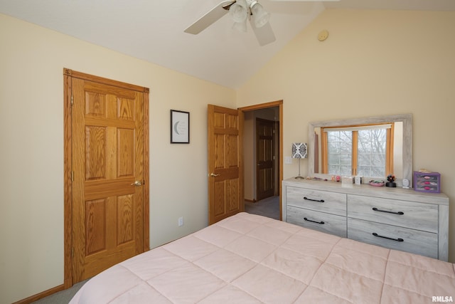 4934 Foxborough Ct, Bettendorf, IA 52722 - bedroom with high vaulted ceiling and ceiling fan