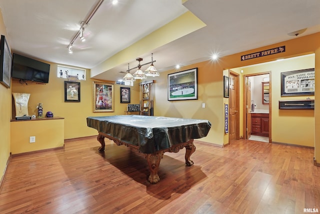 4934 Foxborough Ct, Bettendorf, IA 52722 - rec room featuring rail lighting, light wood-style flooring, and billiards