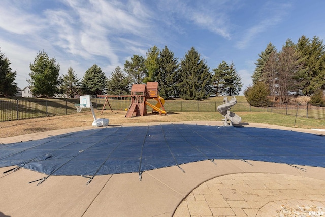 4934 Foxborough Ct, Bettendorf, IA 52722 - view of pool featuring a playground, a water slide, and a diving board