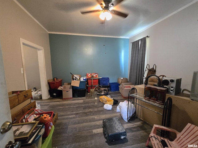 1429 Monroe St, Quincy, IL 62301 - rec room with ornamental molding, ceiling fan, and wood finished floors