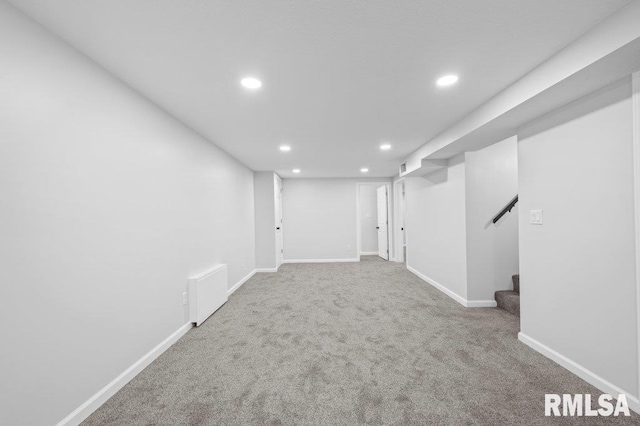 3040 Oak Street Ct, Bettendorf, IA 52722 - finished below grade area featuring recessed lighting, carpet floors, and stairway