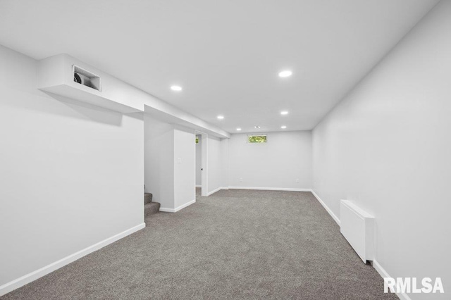 3040 Oak Street Ct, Bettendorf, IA 52722 - finished basement featuring recessed lighting, carpet flooring, and stairs