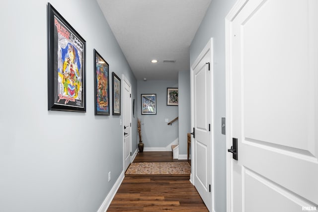 223 N 2nd St, Le Claire, IA 52753 - hallway featuring dark wood-type flooring, recessed lighting, and stairway