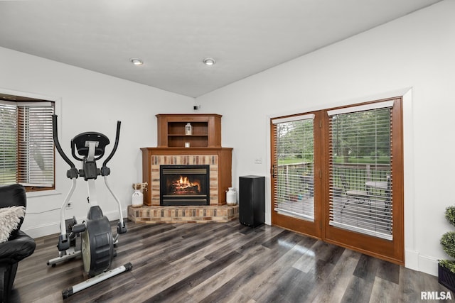 406 234th St, Aledo, IL 61231 - workout room featuring dark wood-style floors, a fireplace, and recessed lighting