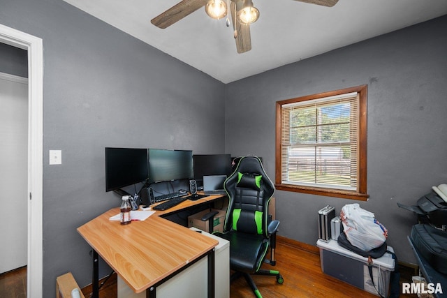 2207 4th St Unit A, East Moline, IL 61244 - home office featuring a ceiling fan and wood finished floors