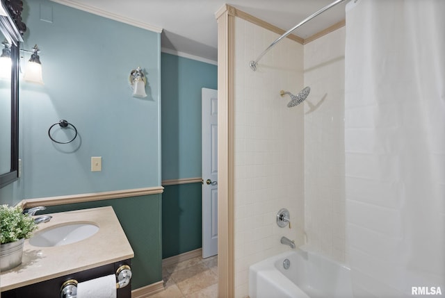 17 Wildwood Trl, Bettendorf, IA 52722 - bathroom featuring ornamental molding, shower / bath combo, and vanity