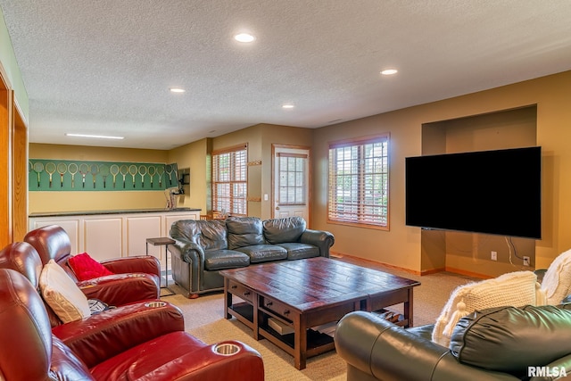 2806 E 42nd Ct, Davenport, IA 52807 - living area featuring light carpet, a textured ceiling, and recessed lighting