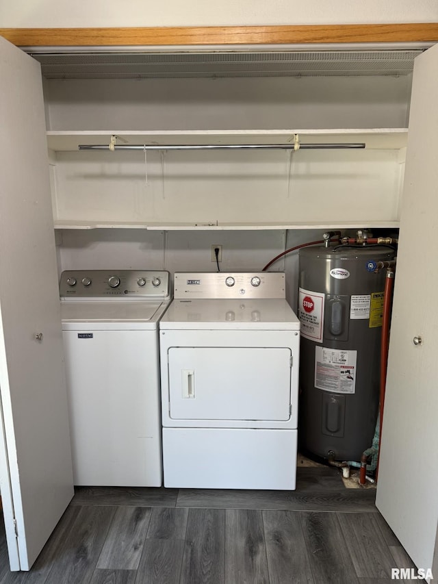 503 Lafayette St, Lafayette, IL 61449 - laundry room with electric water heater, separate washer and dryer, and dark wood-type flooring