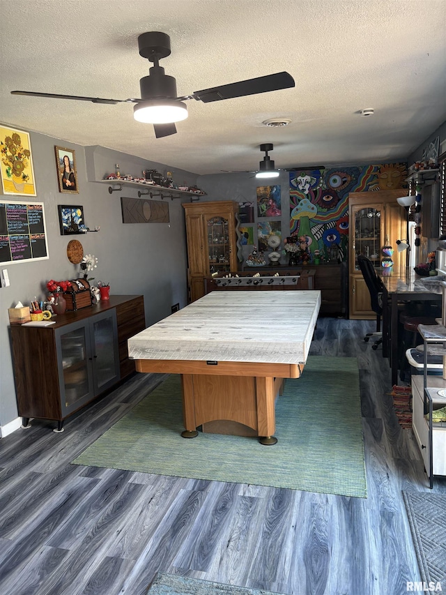 2008 W 70th St, Davenport, IA 52806 - recreation room with a textured ceiling, dark wood finished floors, billiards, and ceiling fan