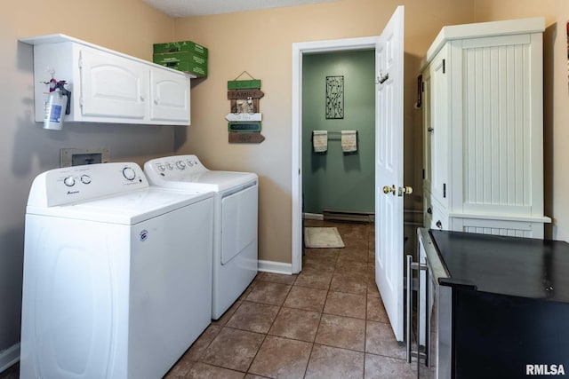 1814 Testa Dr, Marion, IL 62959 - laundry area with independent washer and dryer, a baseboard radiator, cabinet space, and tile patterned floors