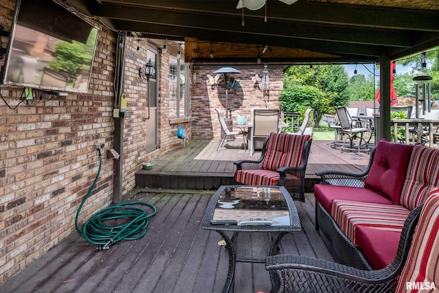 1814 Testa Dr, Marion, IL 62959 - wooden terrace featuring outdoor dining space, an outdoor living space, and a ceiling fan