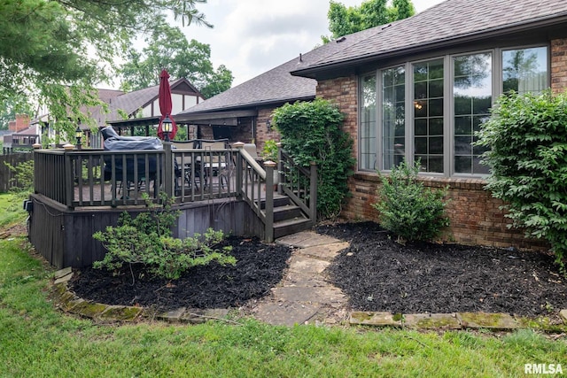 1814 Testa Dr, Marion, IL 62959 - back of property featuring brick siding, roof with shingles, and a wooden deck