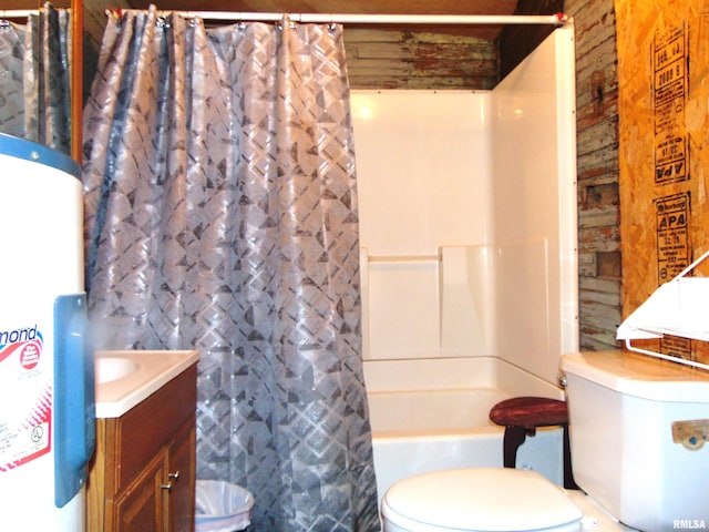 1306 Newton Ave, Johnston City, IL 62959 - full bathroom with vanity, water heater, and shower / bath combo with shower curtain