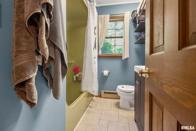 1406 Golf Course Rd, Marion, IL 62959 - bathroom with baseboard heating, vanity, and ornamental molding