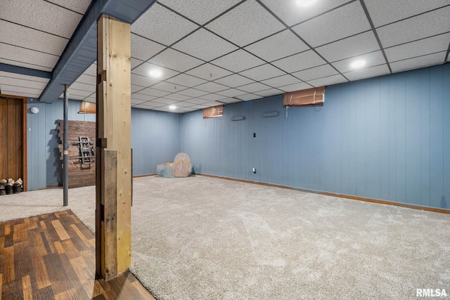1406 Golf Course Rd, Marion, IL 62959 - finished basement with carpet, a drop ceiling, and wood walls