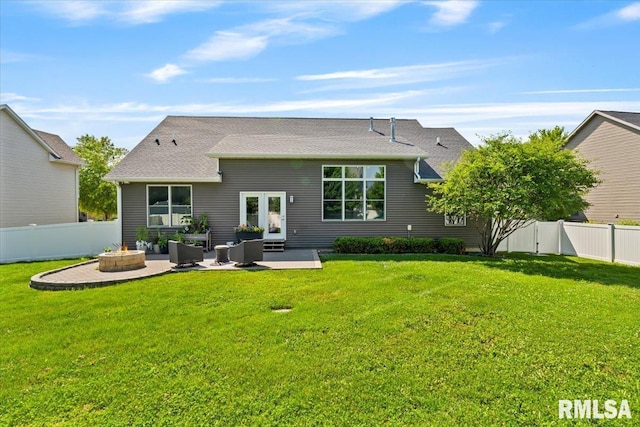 6691 Spring Creek Dr, Bettendorf, IA 52722 - rear view of property with a fire pit, a patio, and a fenced backyard