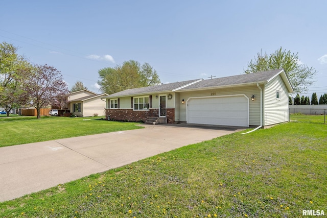 209 Hilltop St, Colona, IL 61241 - ranch-style house with an attached garage, a front yard, and concrete driveway