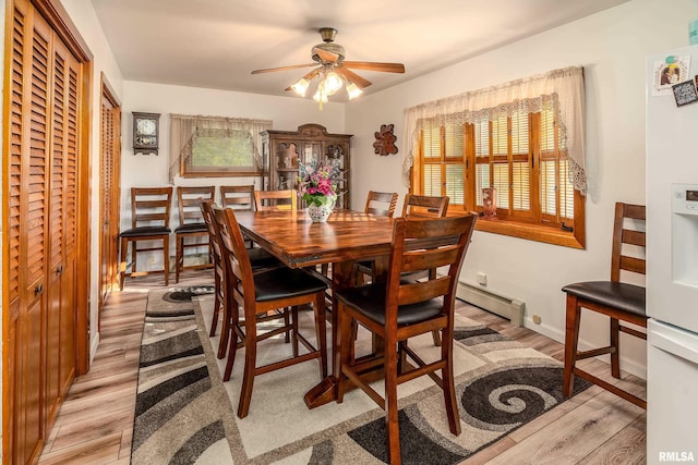 2305 Weaver Rd, Herrin, IL 62948 - dining room featuring light wood-style floors, baseboard heating, and ceiling fan
