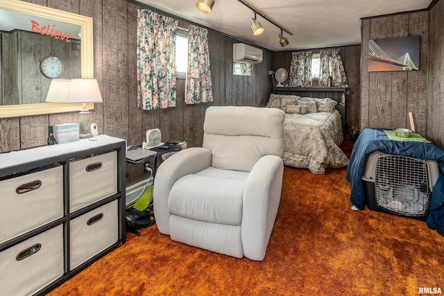2305 Weaver Rd, Herrin, IL 62948 - bedroom with an AC wall unit, carpet floors, track lighting, and multiple windows