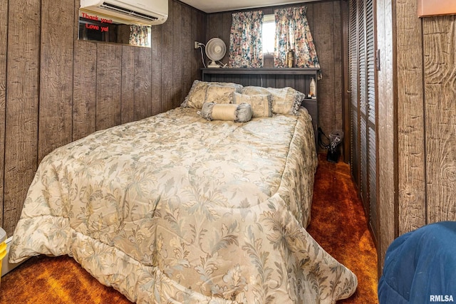 2305 Weaver Rd, Herrin, IL 62948 - bedroom featuring carpet, a wall unit AC, and wood walls