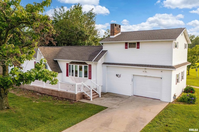 2305 Weaver Rd, Herrin, IL 62948 - traditional-style home with a chimney, a garage, a front lawn, concrete driveway, and roof with shingles