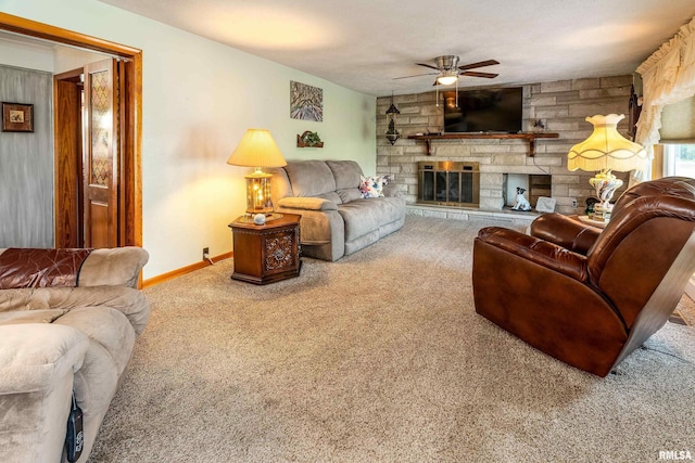 2305 Weaver Rd, Herrin, IL 62948 - living area with ceiling fan, carpet, and a fireplace