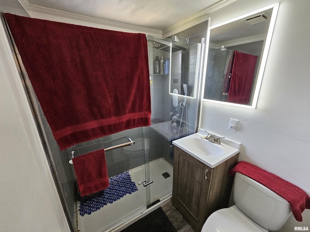 2409 9th St, Silvis, IL 61282 - full bathroom with vanity, a shower stall, and crown molding