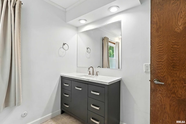 4345 Amesbury Dr, Bettendorf, IA 52722 - bathroom featuring crown molding and vanity