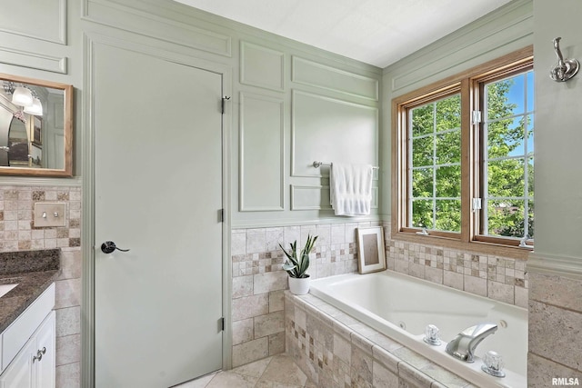 1200 Bridgeview Place, Le Claire, IA 52753 - bathroom with plenty of natural light, vanity, and a whirlpool tub
