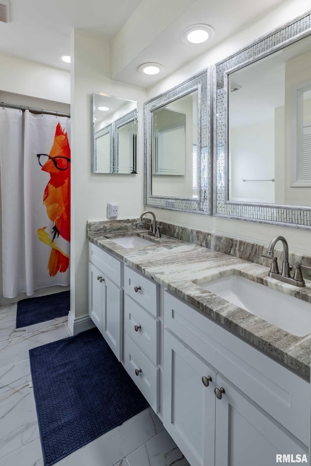 901 E Gregory Ave, Marion, IL 62959 - full bath featuring marble finish flooring, double vanity, and recessed lighting