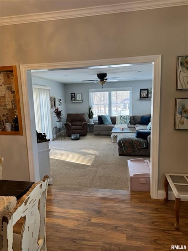 3119 15th St Unit C, Moline, IL 61265 - living area with crown molding, wood finished floors, and ceiling fan