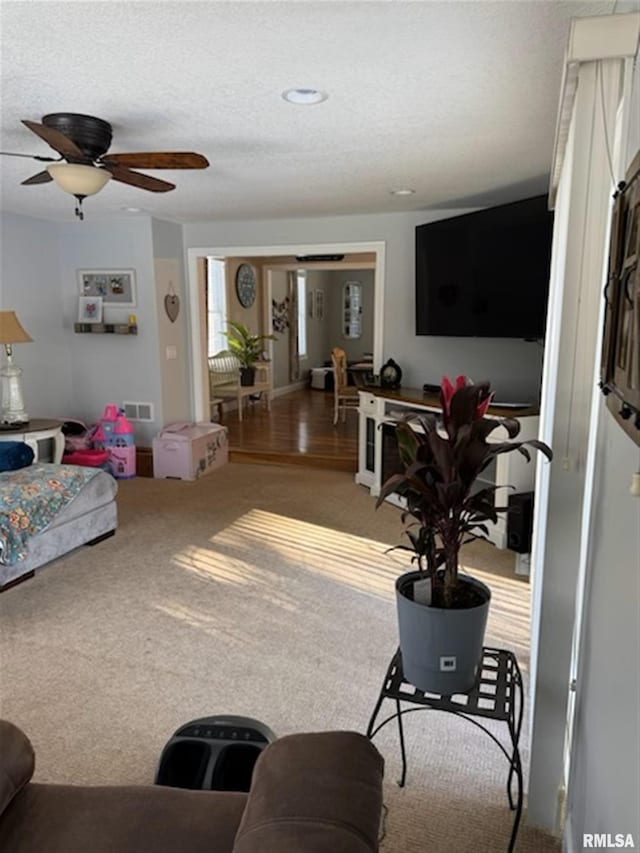 3119 15th St Unit C, Moline, IL 61265 - carpeted living area featuring ceiling fan and a textured ceiling