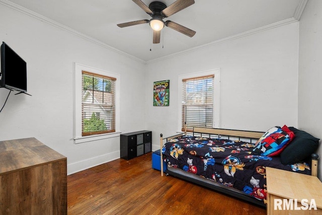 1620 24th St, Moline, IL 61265 - bedroom featuring wood finished floors, ornamental molding, and a ceiling fan
