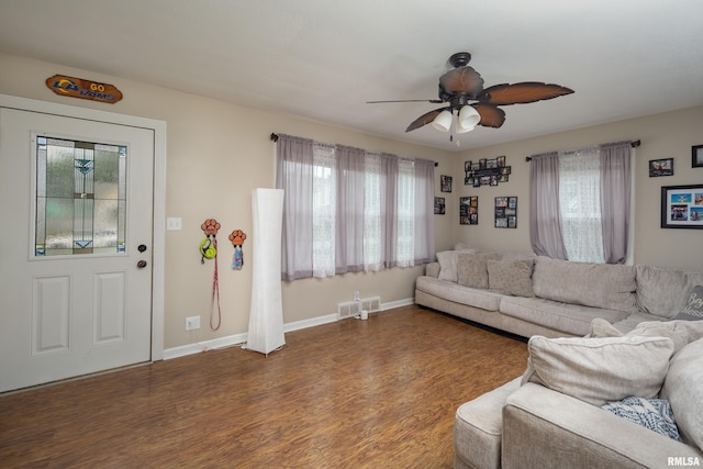 419 50th St, Moline, IL 61265 - living room with dark wood-style flooring and ceiling fan