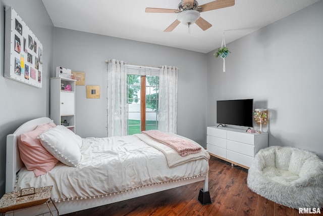 27062 238th St, Le Claire, IA 52753 - bedroom with wood finished floors, access to exterior, and ceiling fan