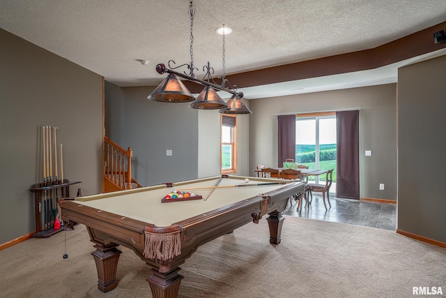 27062 238th St, Le Claire, IA 52753 - game room with carpet, billiards, and a textured ceiling