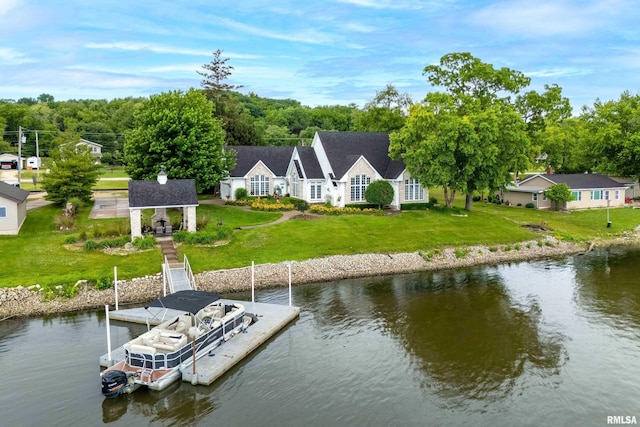 21945 Great River Rd, Le Claire, IA 52753 - dock with a water view, a lawn, and a gazebo