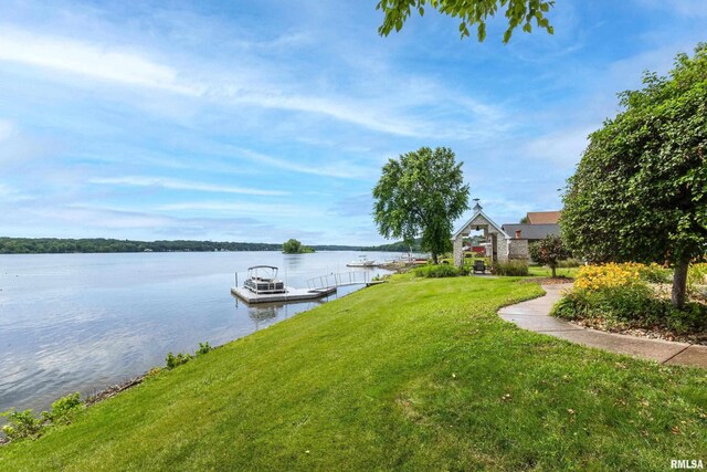 21945 Great River Rd, Le Claire, IA 52753 - dock area with a lawn and a water view