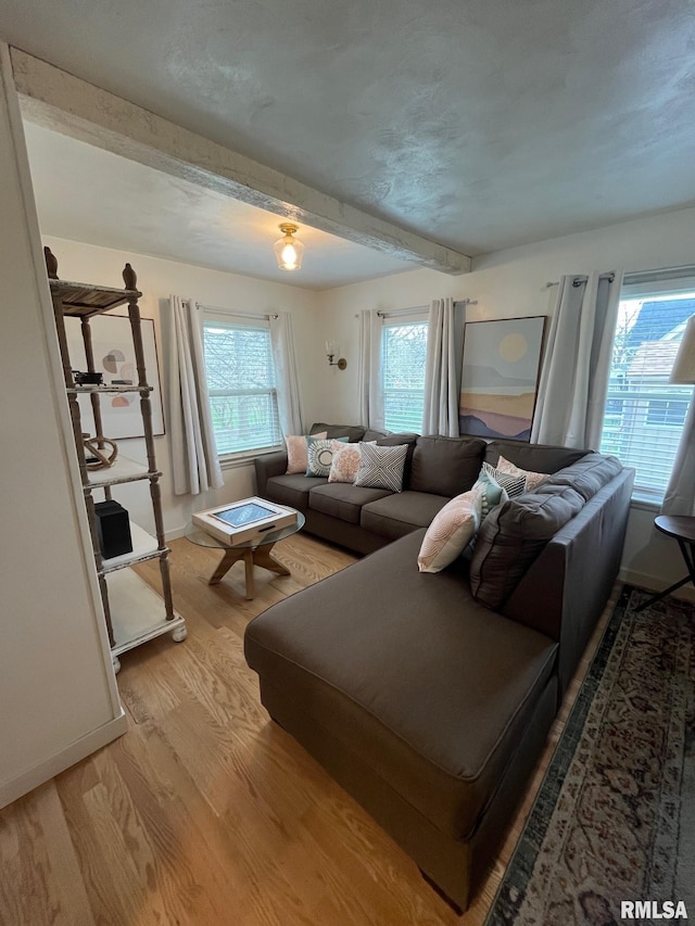 224 S Henderson St, Toulon, IL 61483 - living room with light wood-style flooring and beam ceiling