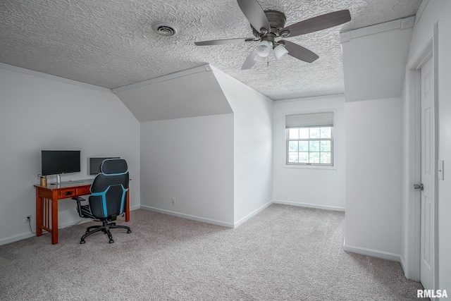 4932 Torrey Pines Ct, Davenport, IA 52807 - carpeted home office with a textured ceiling and ceiling fan