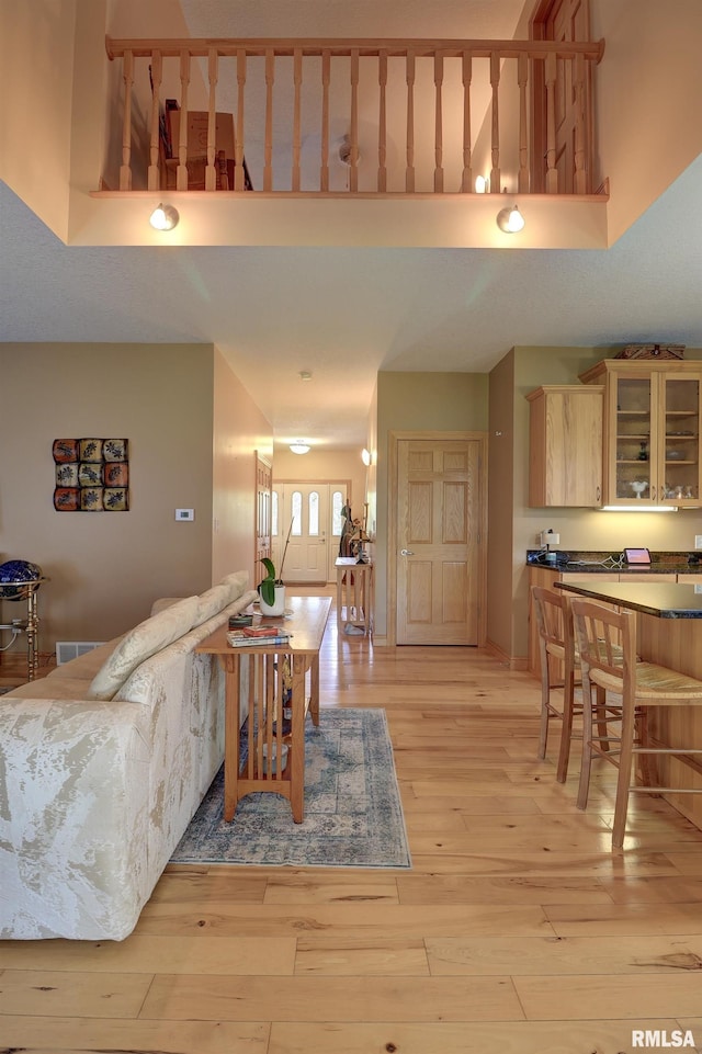4581 180th St, Clinton, IA 52732 - living room featuring light wood-type flooring and a high ceiling