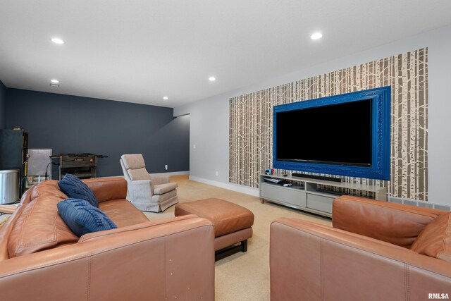 5727 Charlie Chase Ln, Bettendorf, IA 52722 - living room with an accent wall, recessed lighting, and carpet flooring