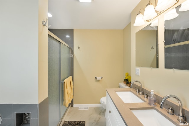 183 Island Ave, East Moline, IL 61244 - bathroom with a stall shower, marble look tile flooring, and double vanity