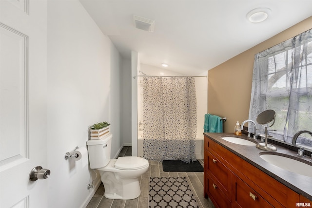 183 Island Ave, East Moline, IL 61244 - full bathroom featuring double vanity, shower / bath combination with curtain, and tile patterned flooring