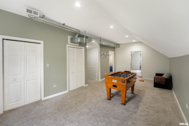 183 Island Ave, East Moline, IL 61244 - game room featuring carpet floors, recessed lighting, and lofted ceiling