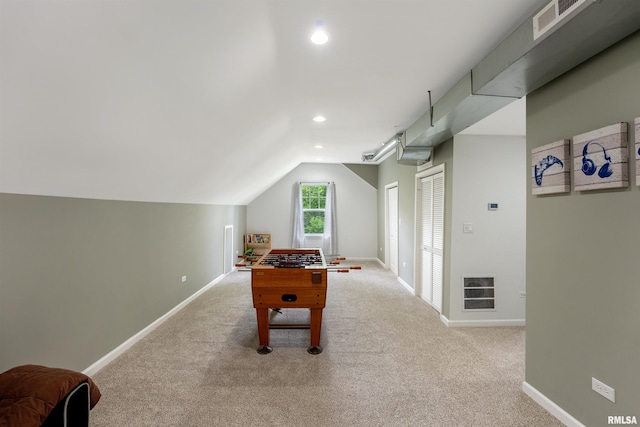 183 Island Ave, East Moline, IL 61244 - playroom featuring lofted ceiling, carpet, and recessed lighting