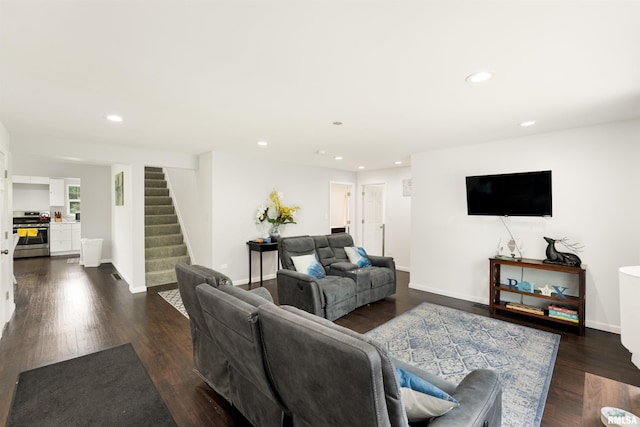 183 Island Ave, East Moline, IL 61244 - living room with stairs, recessed lighting, and dark wood-type flooring
