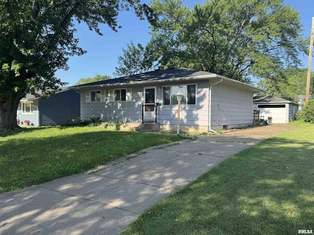 2938 Summit Hills Ct, Bettendorf, IA 52722 - view of front of property featuring a front yard, a garage, an outdoor structure, and concrete driveway